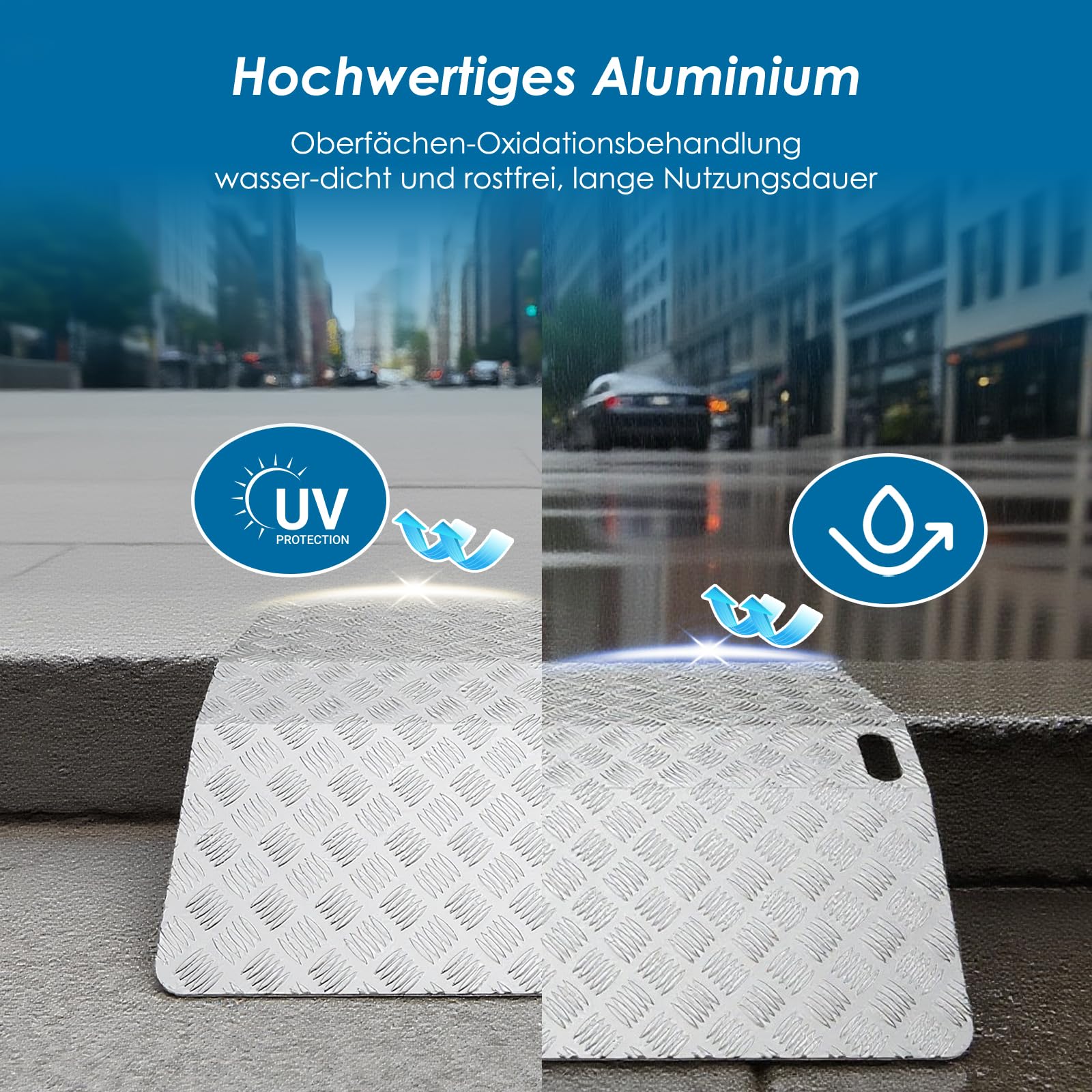 Türschwellenrampe Aluminium Rollstuhlrampe 80cm Rampe Rollstuhl 270 kg Tragfähigkeit, Schwellenrampe Bordsteinrampe rutschfest mit Griffen für Türschwellen, Stufen, Hauseingänge