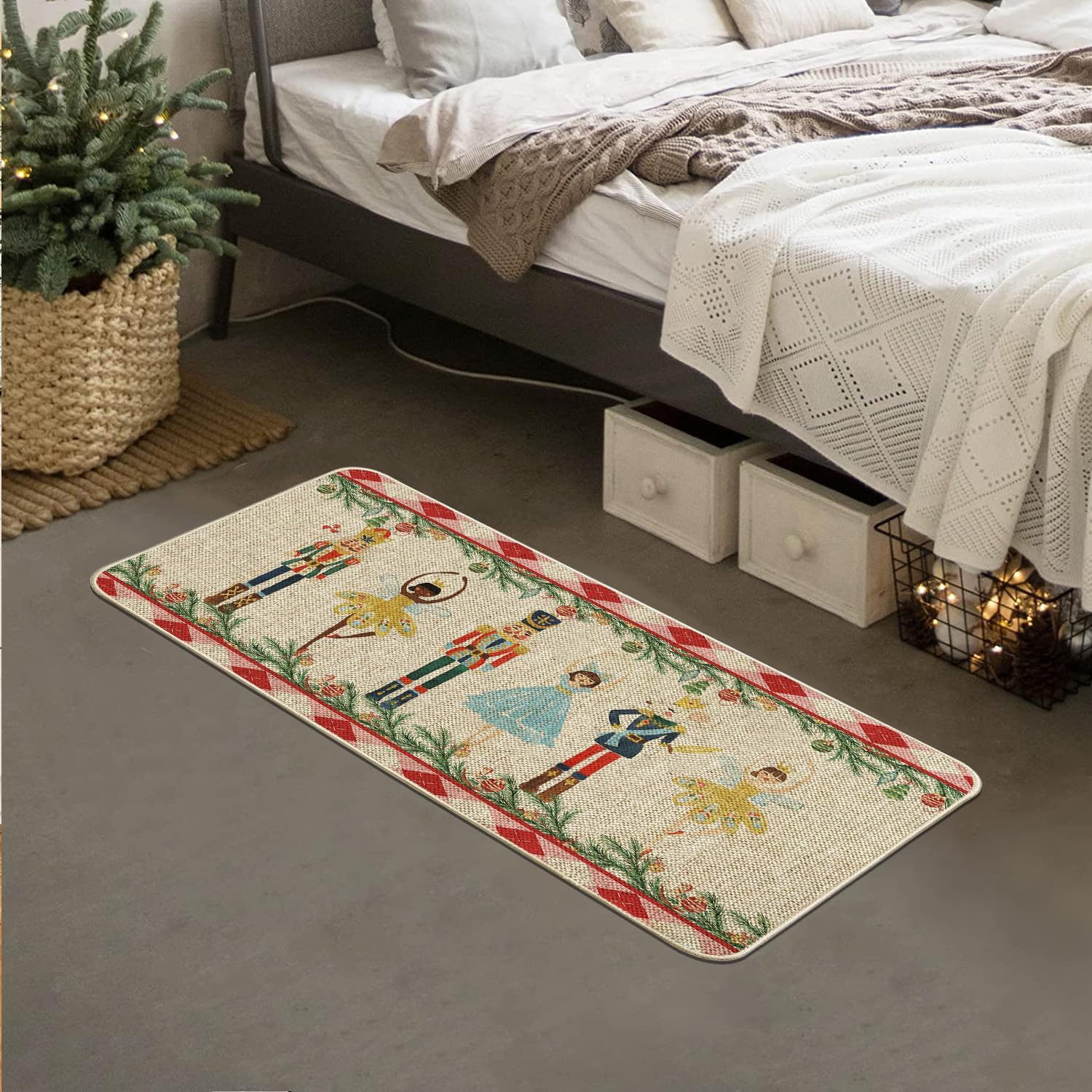 Baccessor Merry Christmas Nutcracker Doormat, Winter Holidays Non Slip Rubber Low-Profile Washable Front Door Large Mat for Floor Sink Farmhouse Indoor Decoration 17x36 Inch