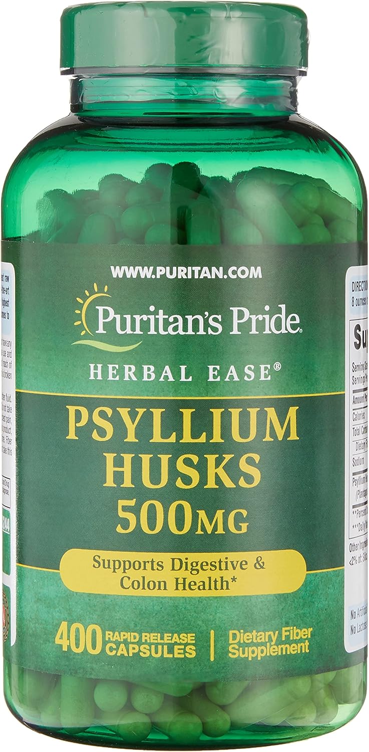 Puritan's Pride Psyllium Husks 500 Mg Supports Digestive and Colon Heatlh, 400 Capsules, by Puritan's Pride, 400 Count (3244) : Health & Household