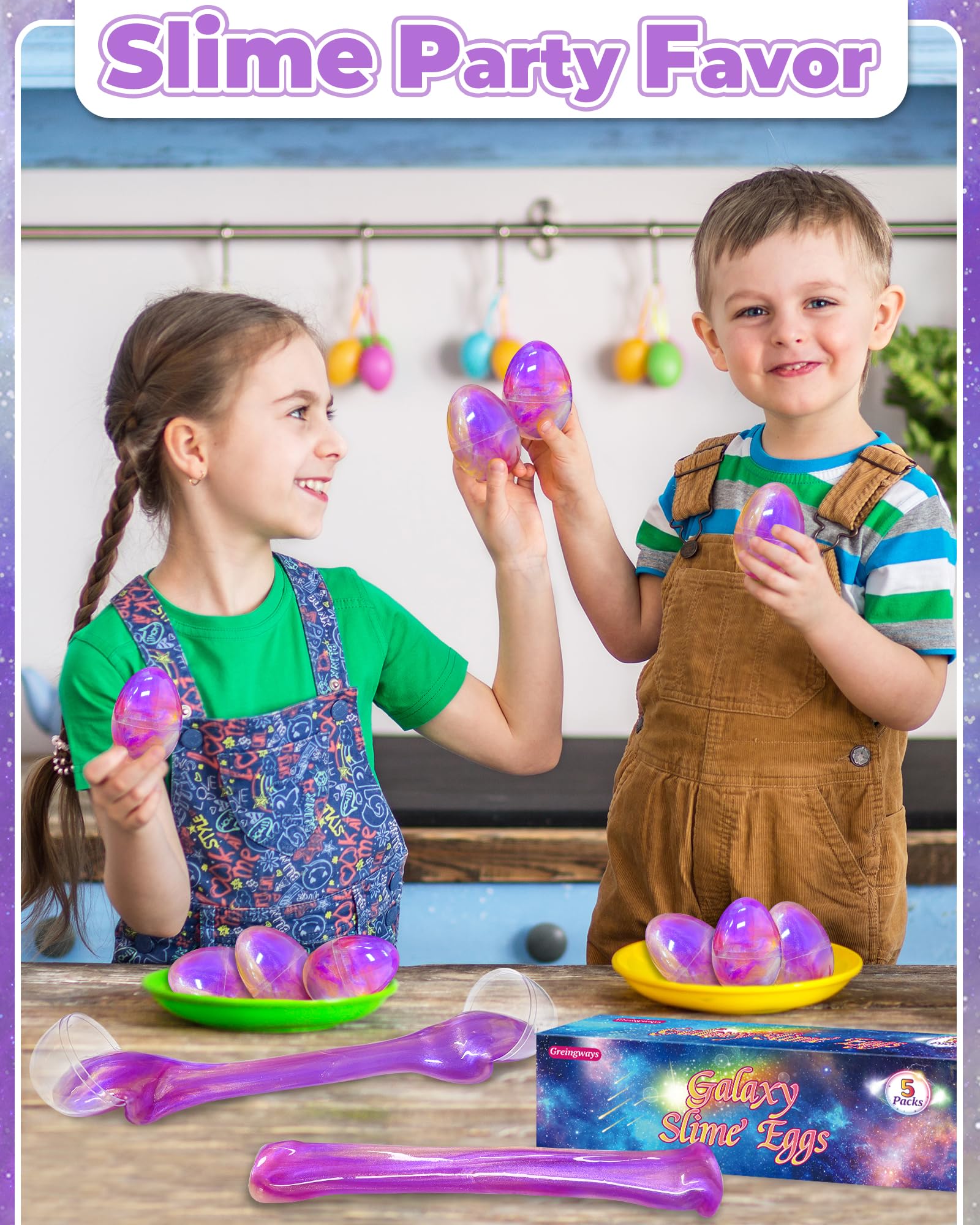 Greingways 5 Pack Prefilled Easter Eggs Galaxy Slime Toys, Teens Easters Basket Stuffers Egg Fillers, Easter Games Gift Party Favors Filled Egg for Kids Boys Girls Toddlers (Pink+Purple+Gold)