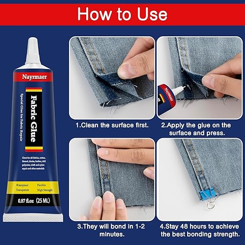 Miniatura 5 de Pegamento para tela, adhesivo permanente transparente lavable para ropa para todas las telas, algodón, franela, mezclilla, cuero, poliéster,