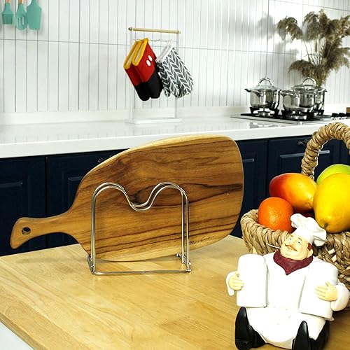 Miniatura 6 de LENITH Soporte para tabla de cortar de alambre de acero inoxidable, organizador de tabla de cortar para cocina con 2 seccionales