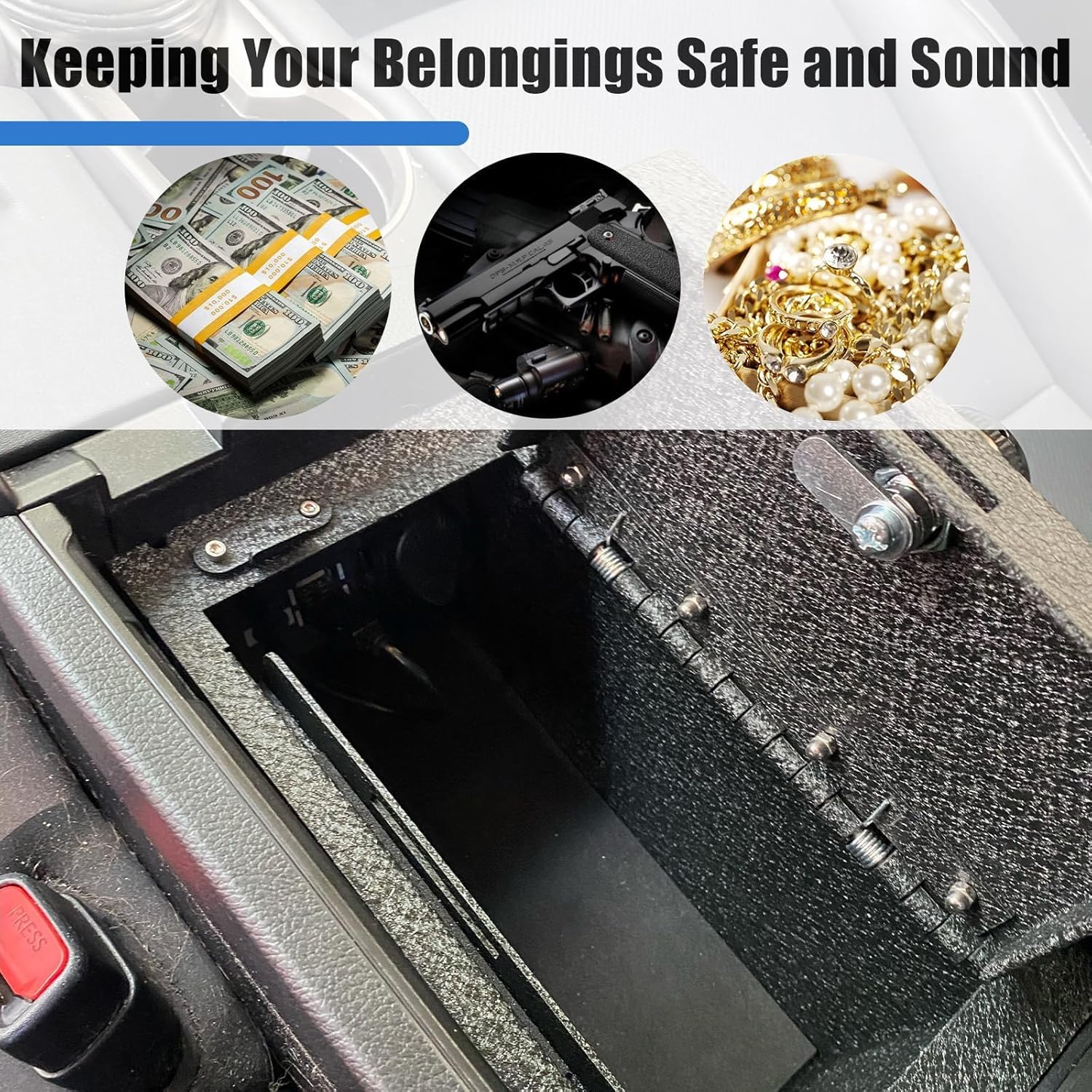 Center Console Gun Safe Vault - TUOJUE Vehicle Safe Vault Compatible with Honda HRV 2023-2026, Anti-Theft High Security Armrest Lock Box with Biometric Fingerprint Lock with Backup Key.