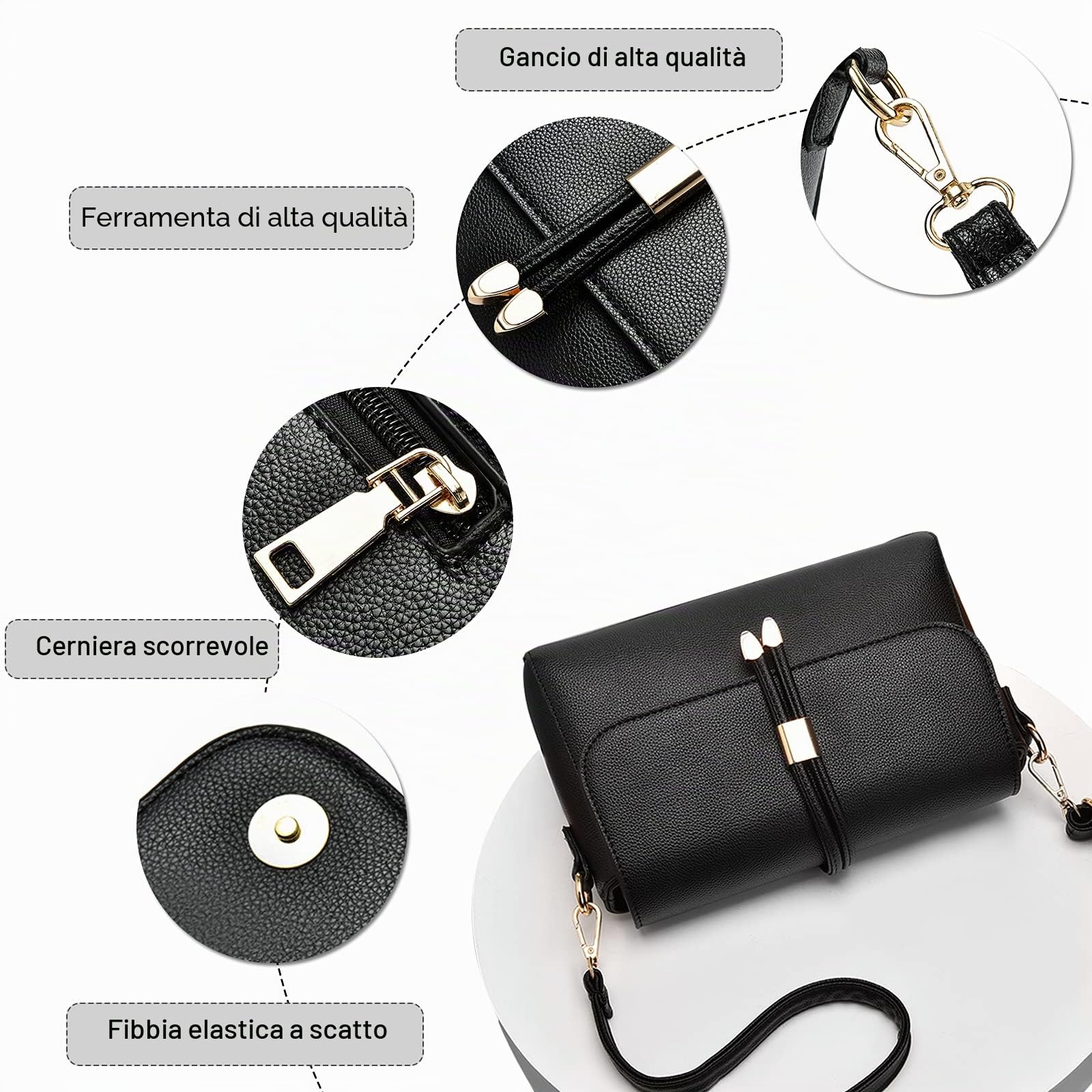 FANDARE Elegante Borsa a tracolla Spalla Borsa da Donna Borsa a Spalla Messenger Borse a Spalla Shopping Viaggio Sacchetto Messenger Crossbody Bag in Pelle PU