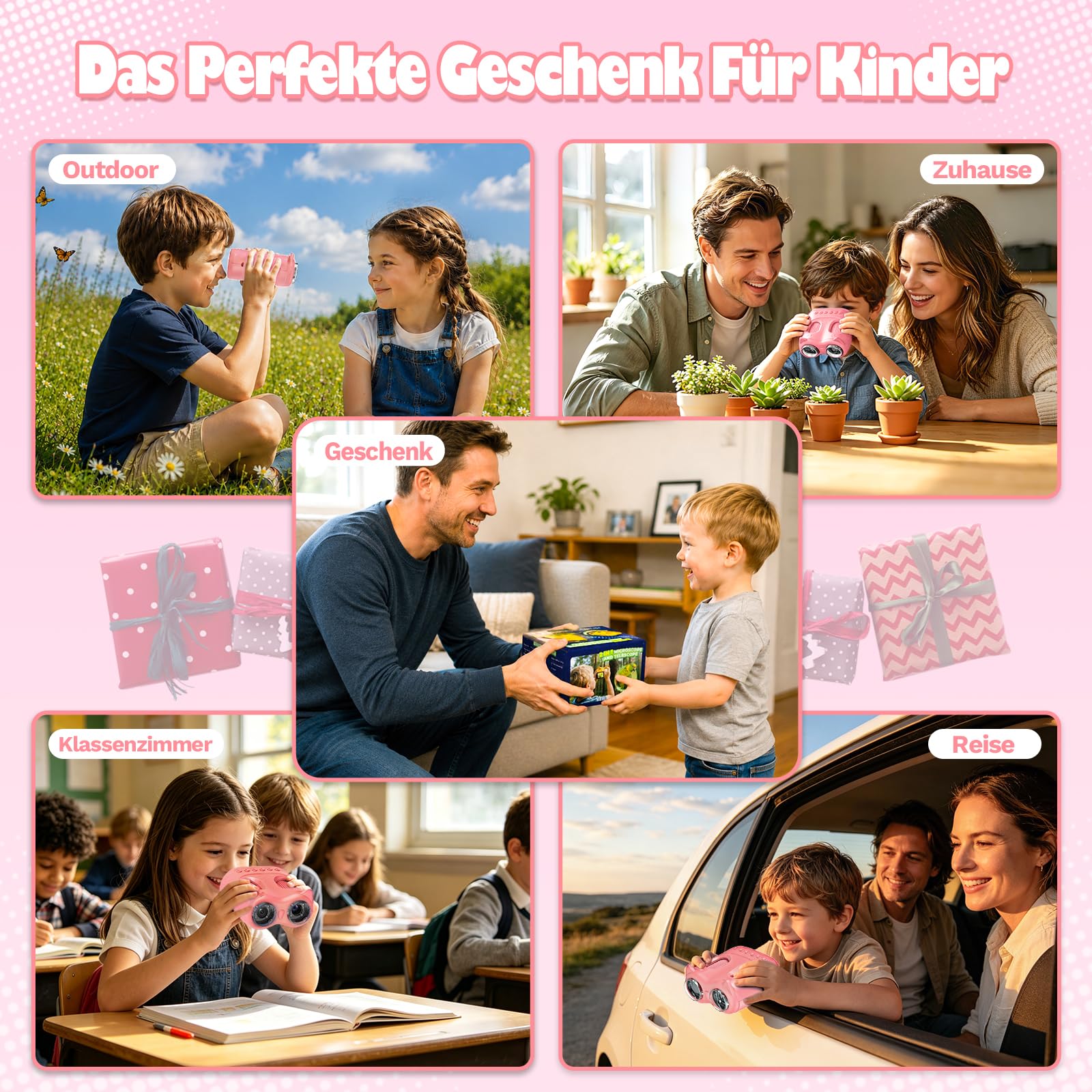 2-in-1 Digitales Mikroskop und Teleskop für Kinder, 1000x Tragbares Taschenmikroskop Kinder mit 2,0" HD Bildschirm, Fotofunktion und Funktionen des Teleskops für Geburtstagsgeschenk (Rosa)