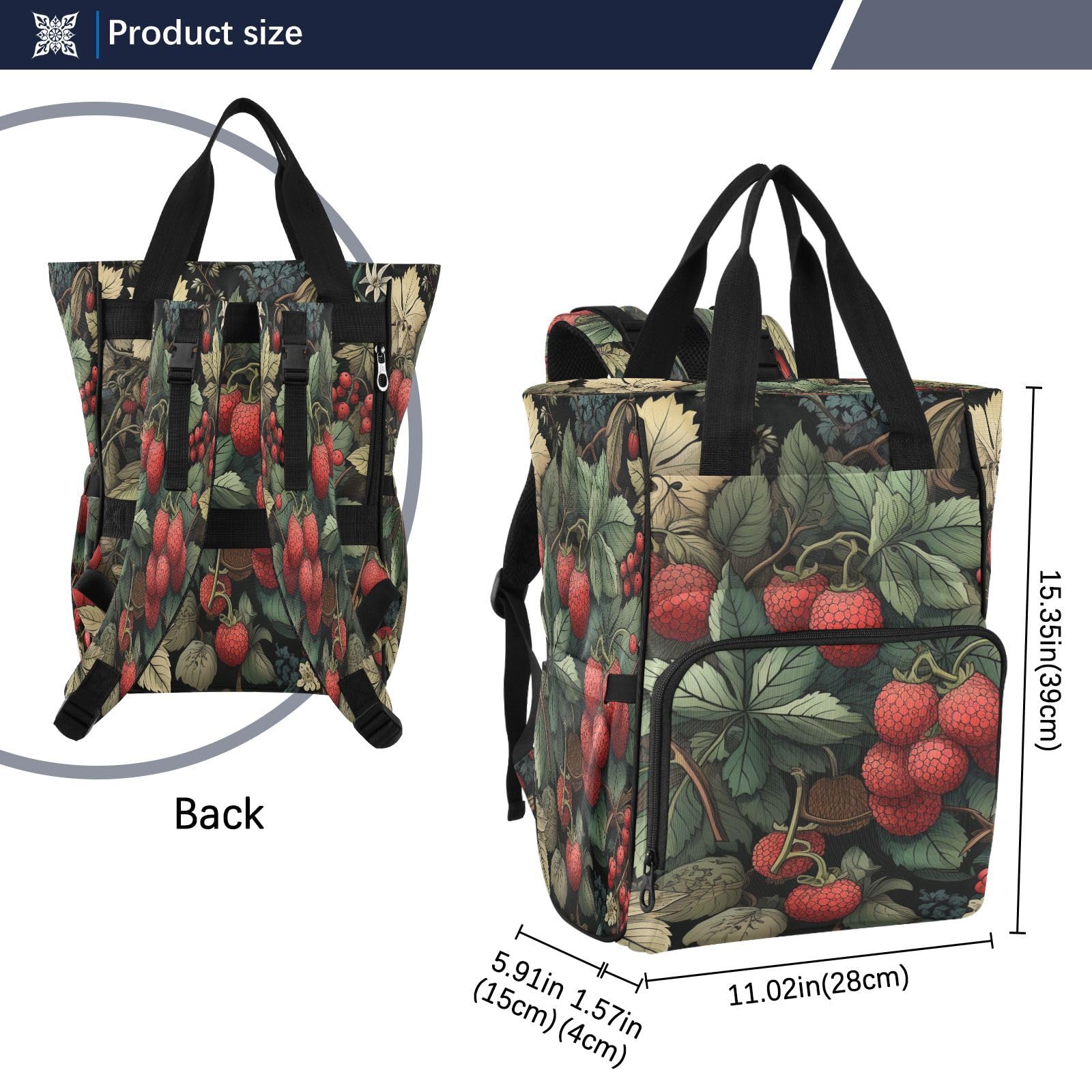 Fruta Baya Roja Bolsa de Pañales Mochila de Viaje Gran Capacidad Bolsas para Mamá Papá Mujeres Niñas
