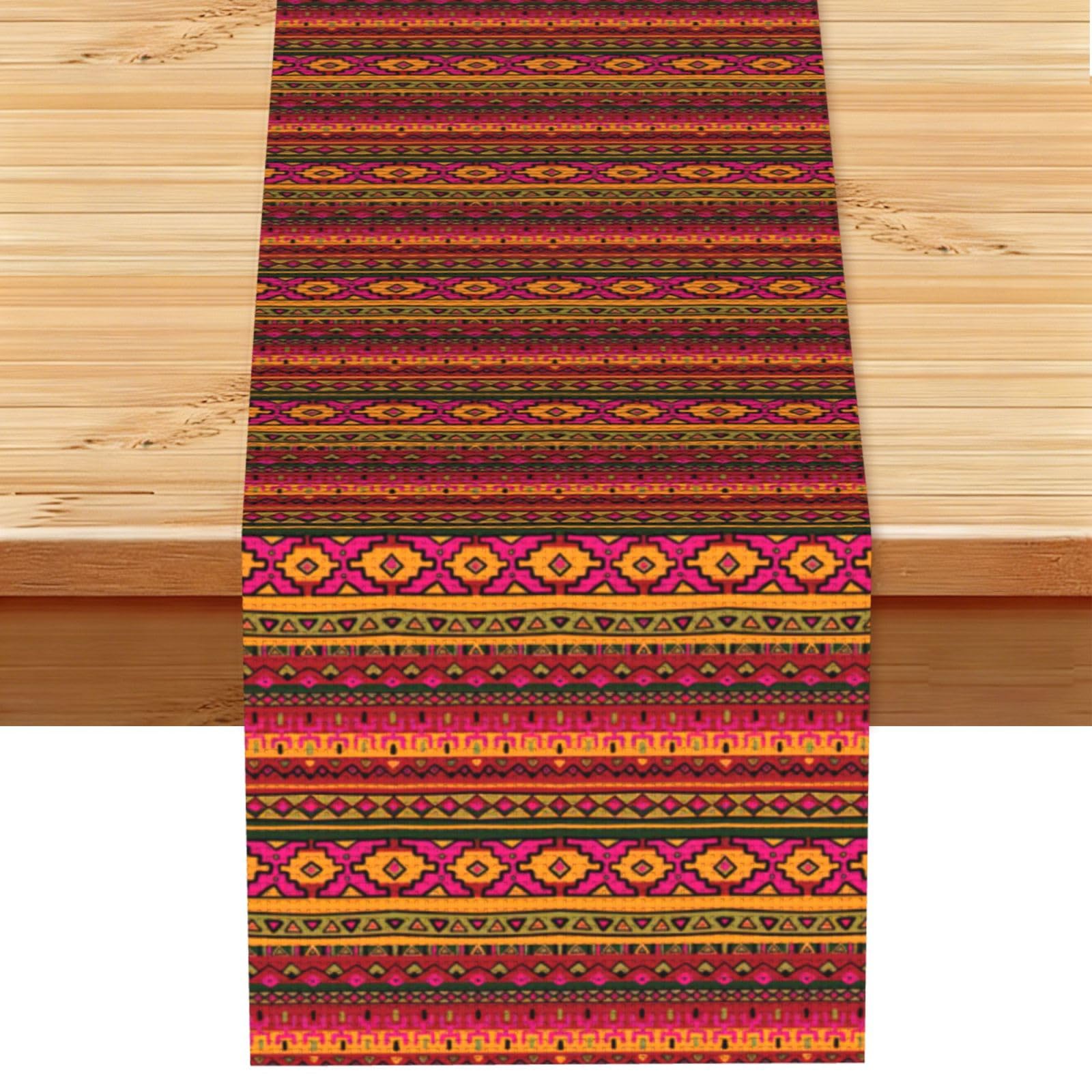 Mexican Folk Art Boho Multi Purpose Table Runner for Home Decor, Printed Table Cloth for Kitchen Table, Countertops & Dining Area