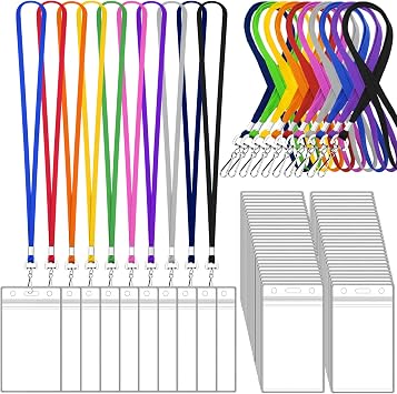50 Pack Lanyard with ID Badge Holder Colorful Lanyards with Waterproof ID Card Holders for Kids, Women, Men Assorted 10 Colors