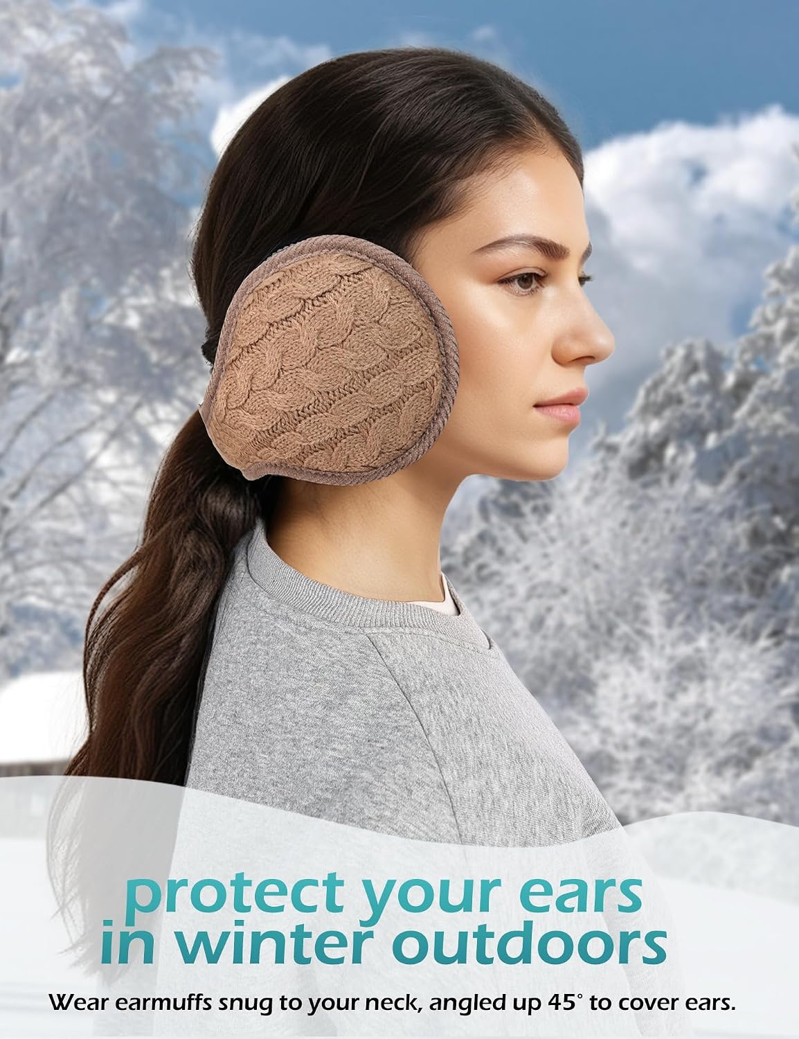 Surblue Unisex Warm Knit Earmuffs Ladies Outdoor Soft Cozy Winter Pure Color Fur Earwarmer