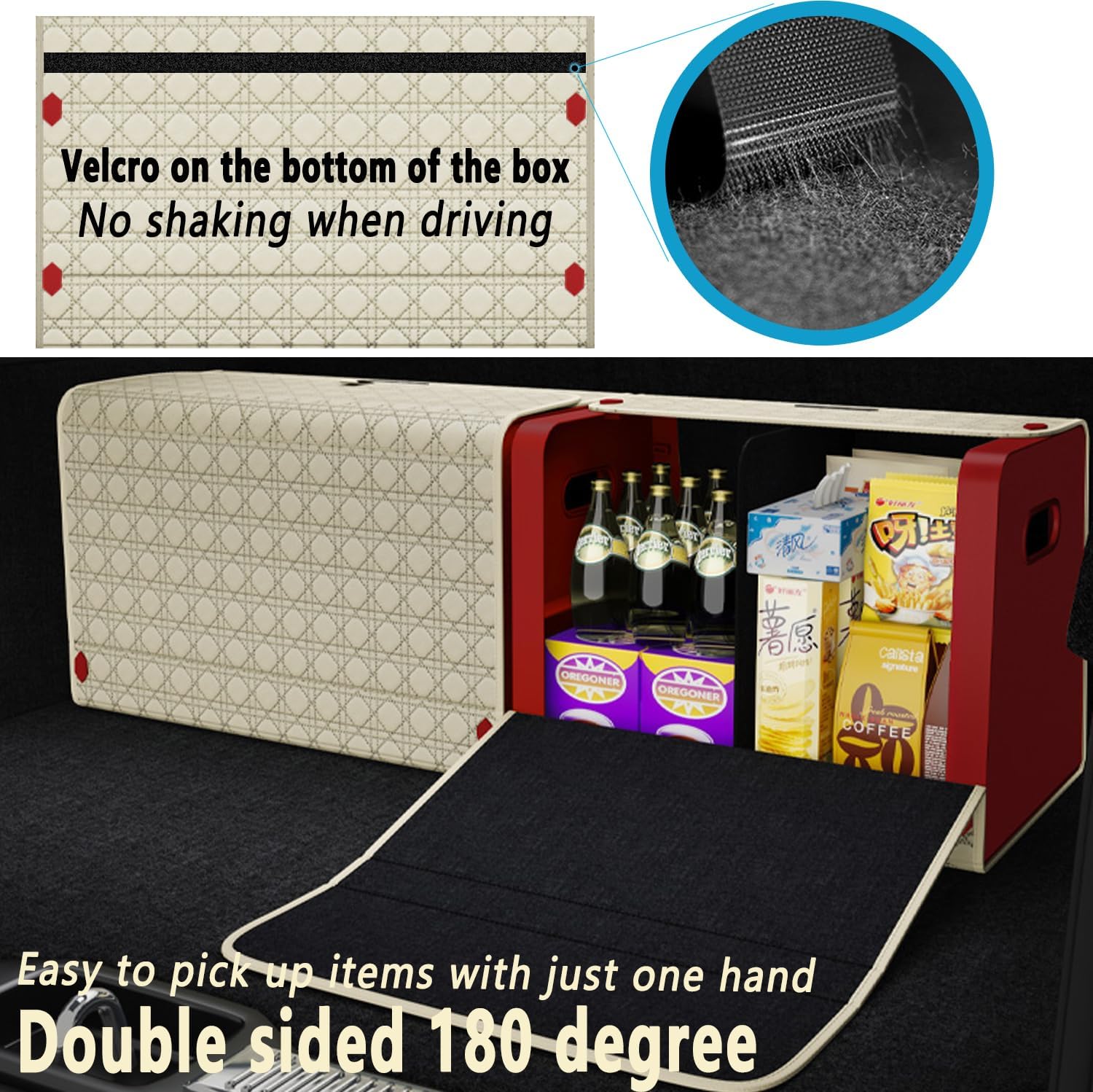 Trunk Organizers, and Car high heels Storage Organizers for SUVs, Sedans, Back Seats,Car girl shoes box, women Storage Solutions, and Luxury Vehicles with Lid, Leather, Small, Large (Beige red, L)