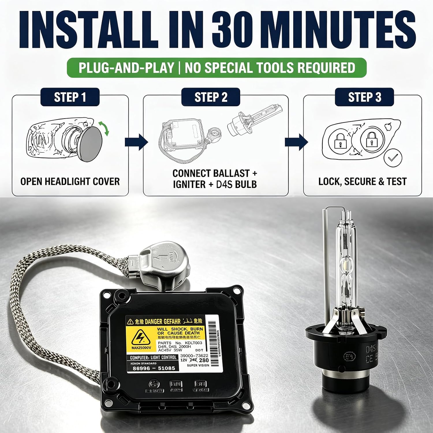 2PCS Xenon HID Headlight Ballast with Igniter & D4S Bulb OE# 85967-51040