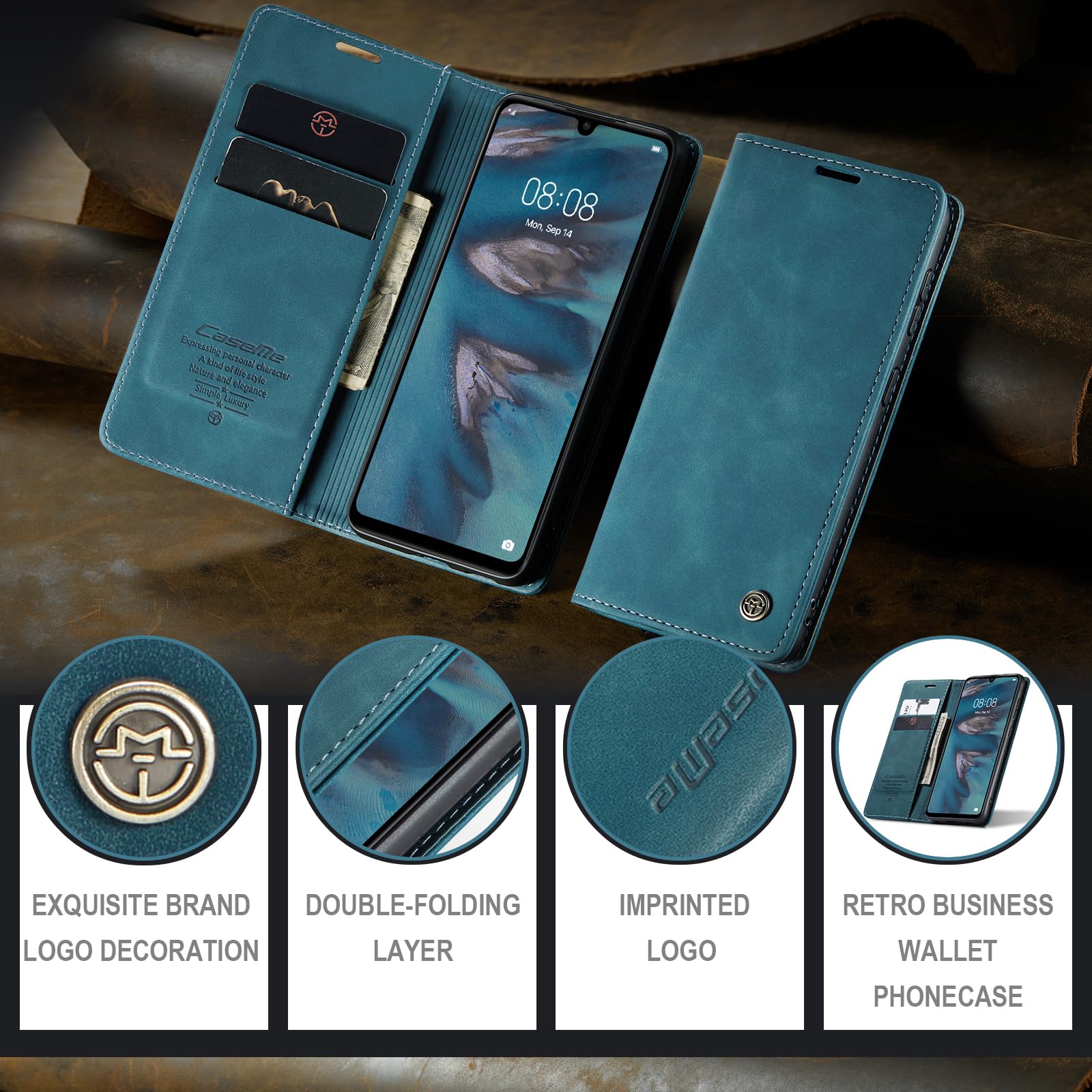 for Huawei P30 Lite Case, Flip Wallet Leather Case with Card Holder Magnetic Closure Shockproof Kickstand Protective Phone Cases Cover for Huawei P30 Lite,Blue-Green — view 6