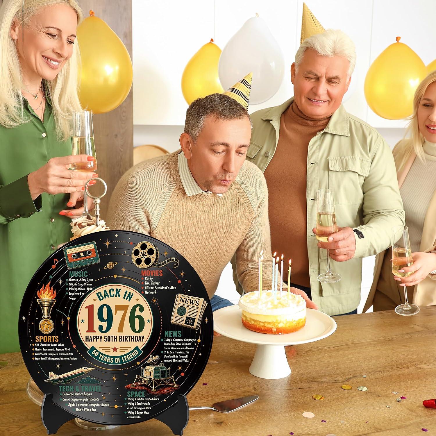 Crenics Vinyl Record 1976 50th Birthday Decorations for Women Men image 3