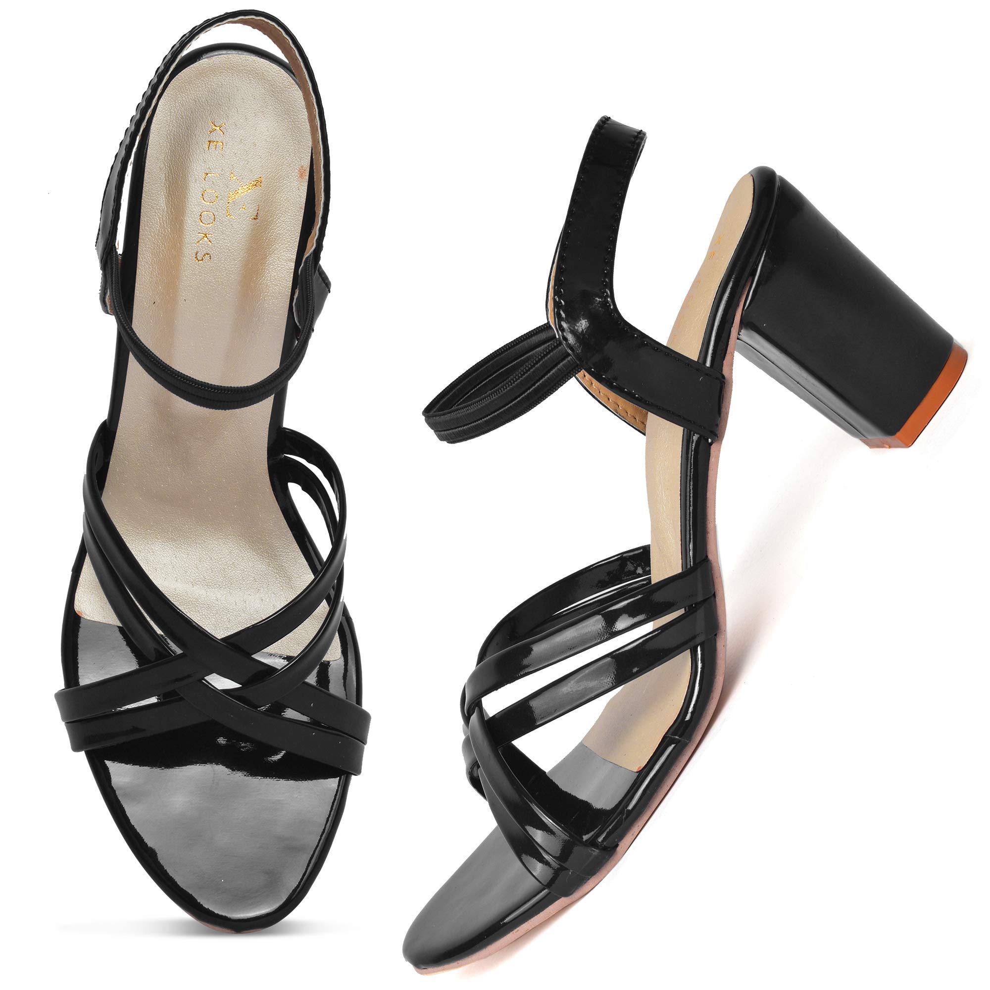 XE Looks Black Cross Strap Block Heel Sandals for Women (B08WPF89SK) Amazon Price History, Amazon Price Tracker