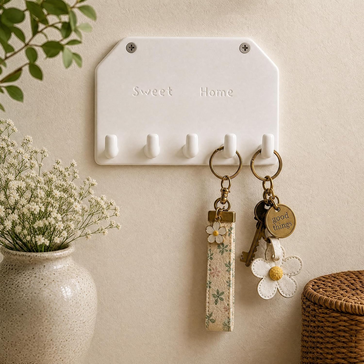 Cute Key Holder Wall Mount, Ceramic, 5 Hooks