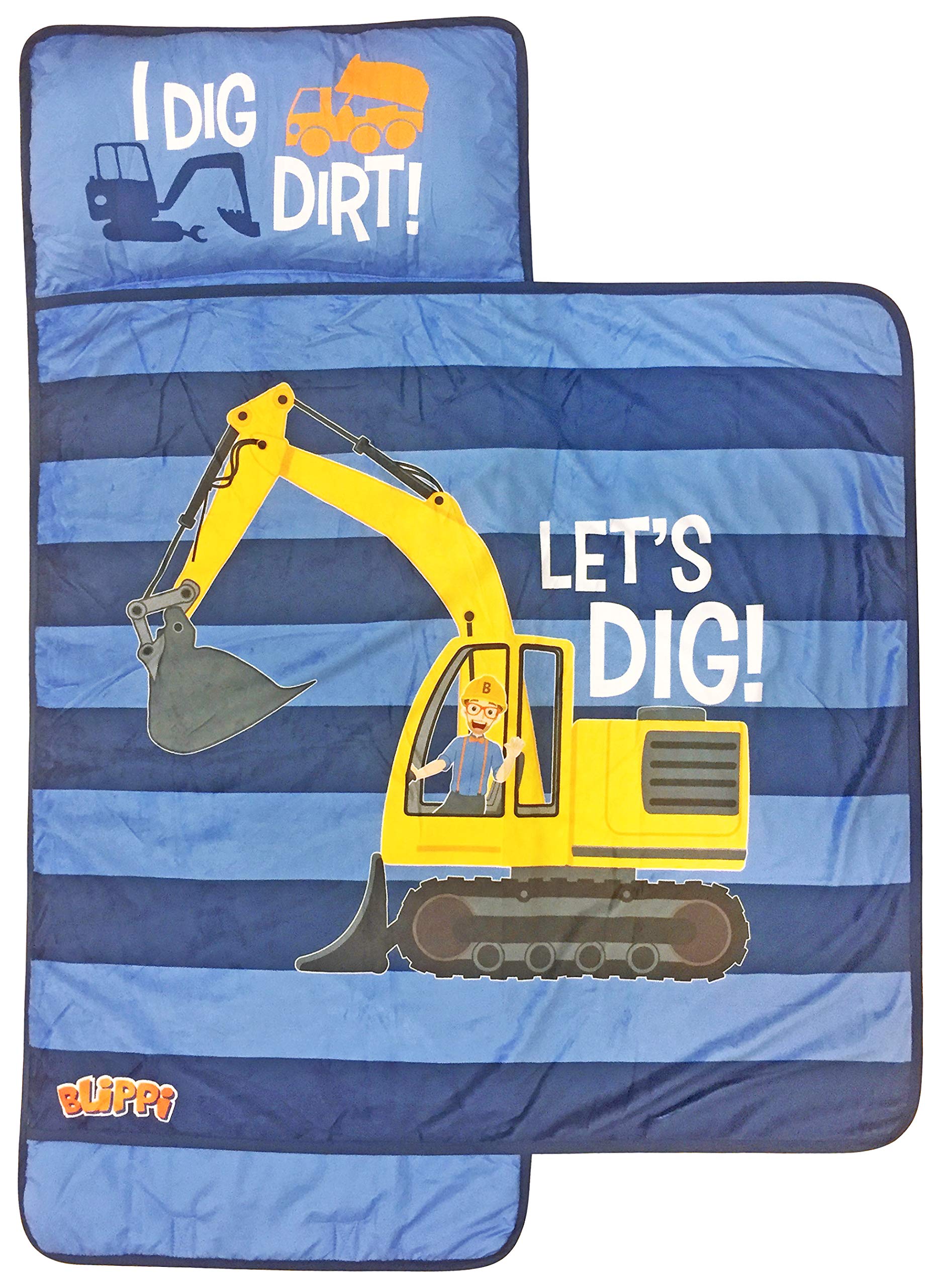 Jay Franco Blippi Truck Stripes Nap Mat - Built-in Pillow and Blanket - Super Soft Microfiber Kids'/Toddler/Children's Bedding, Ages 3-5