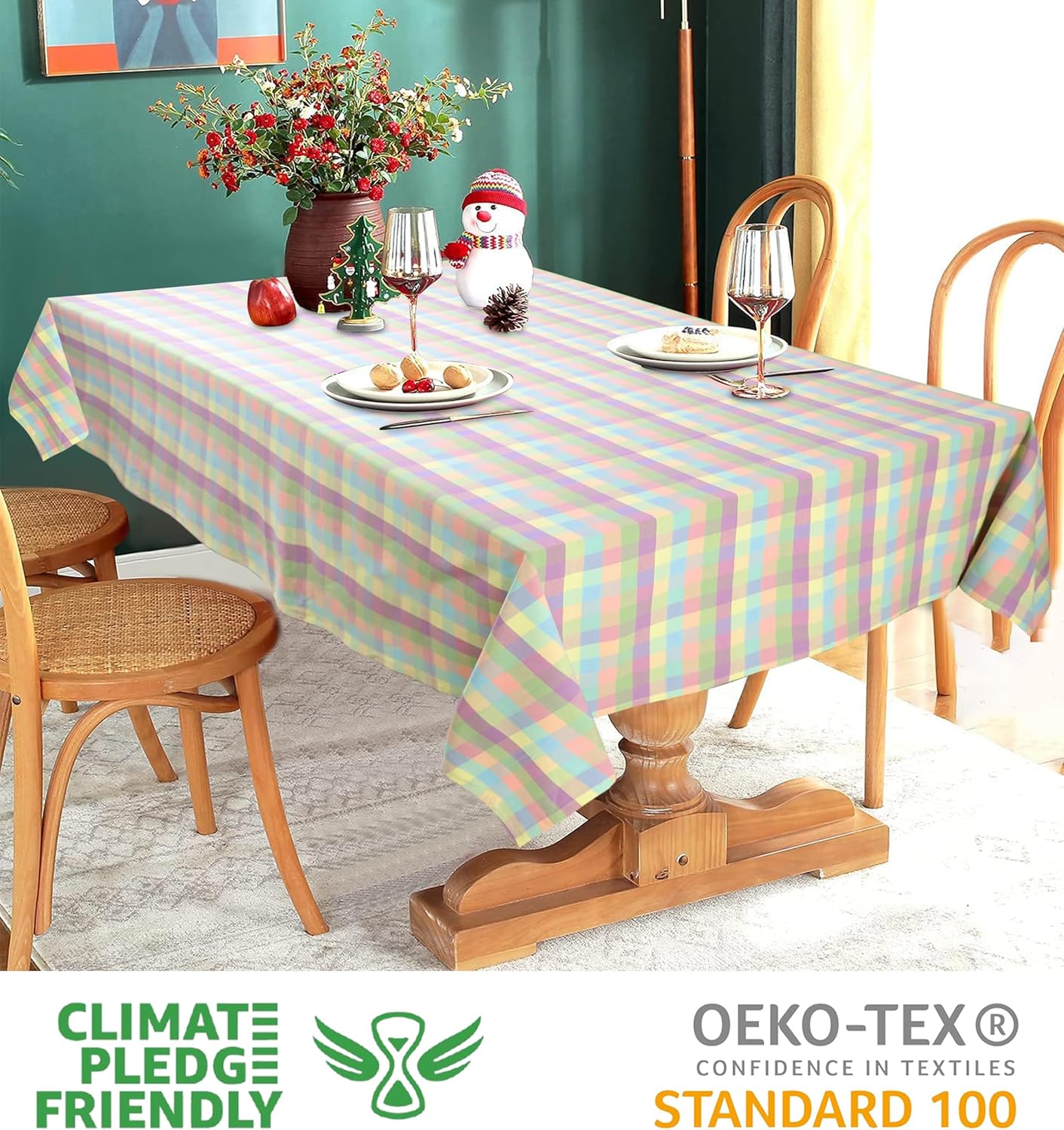 Urban Villa Easter Tablecloth Buffalo Check Table Cloth Tabletop Cover Kitchen Dining Tablecloth 100% Cotton Great Parties Wedding Holiday Dinner Easter Rectangle 60X102 Inches 8-10 Seats Table Cloth