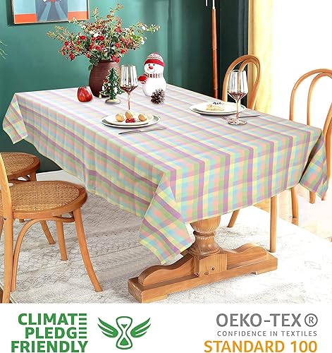 Miniatura 3 de Urban Villa - Mantel de mesa 100% algodón, para uso diario, cenas familiares o fiestas en interiores o exteriores, a cuadros, modelo de Pascua,
