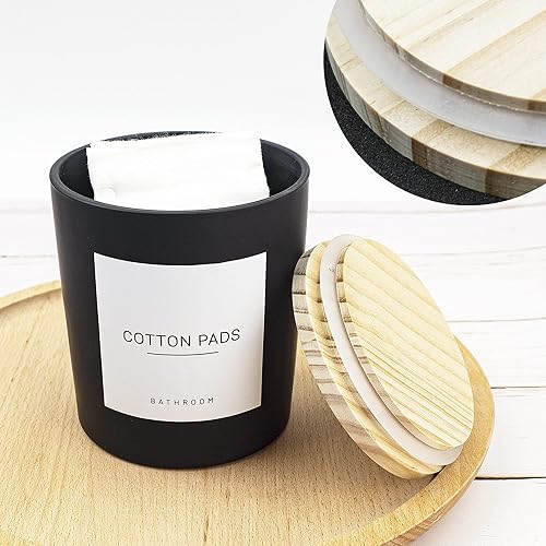 Miniatura 3 de Ezebesta Juego de 3 recipientes de baño modernos de 13.53 onzas con 12 etiquetas y tapa de madera, juego de tarros de vidrio grueso para bolas de