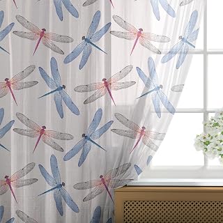 Ambesonne Dragonfly Tulle Curtains with Rod Pocket, Dragonfly Forms High Detailed Ornate Irregular Macro Retro Simplistic Print, Sheer Drape for Wedding Party 2 Panels, 108" x 54", Pink Blue