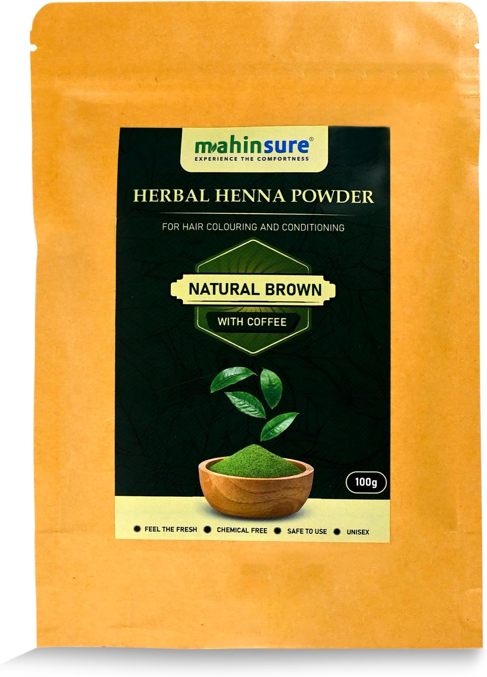Mahinsure Herbal Henna Powder for Hair | 100% Organic, Chemical-Free Hair Colour, Deep Conditioning & Shine, Rich Brown Shade, 100g