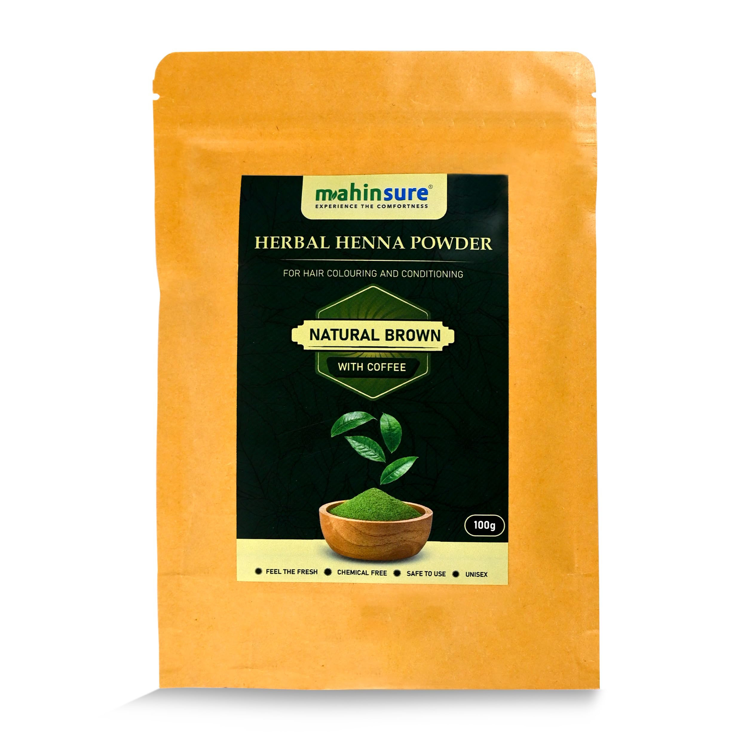Mahinsure Herbal Henna Powder for Hair | 100% Organic, Chemical-Free Hair Colour, Deep Conditioning & Shine, Rich Brown Shade, 100g