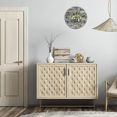 Miniatura 6 de Reloj redondo de madera rústica de 10 x 10 pulgadas, con temática de campamento, con números arábigos, silencioso, sin tictac, funciona con pilas,