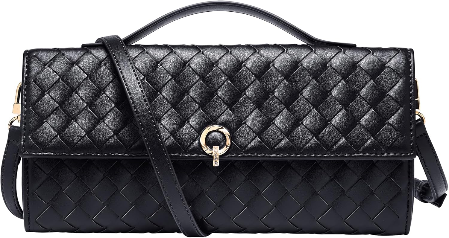 CHUNLI Dressy Woven Clutch Purses for Women Designer Crossbody Bags with Top Handle Formal Evening PU Leather Handbag - Image 4