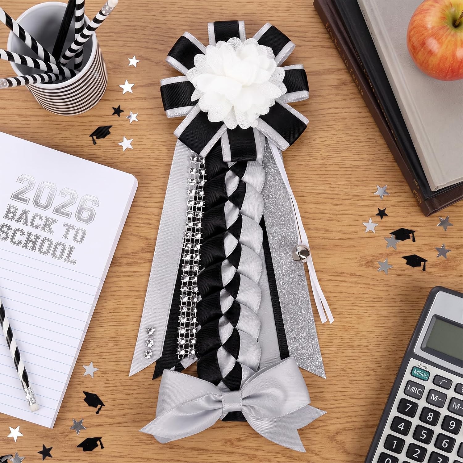 Black White Mini Homecoming Mum, 4 Pcs Back to School Decor