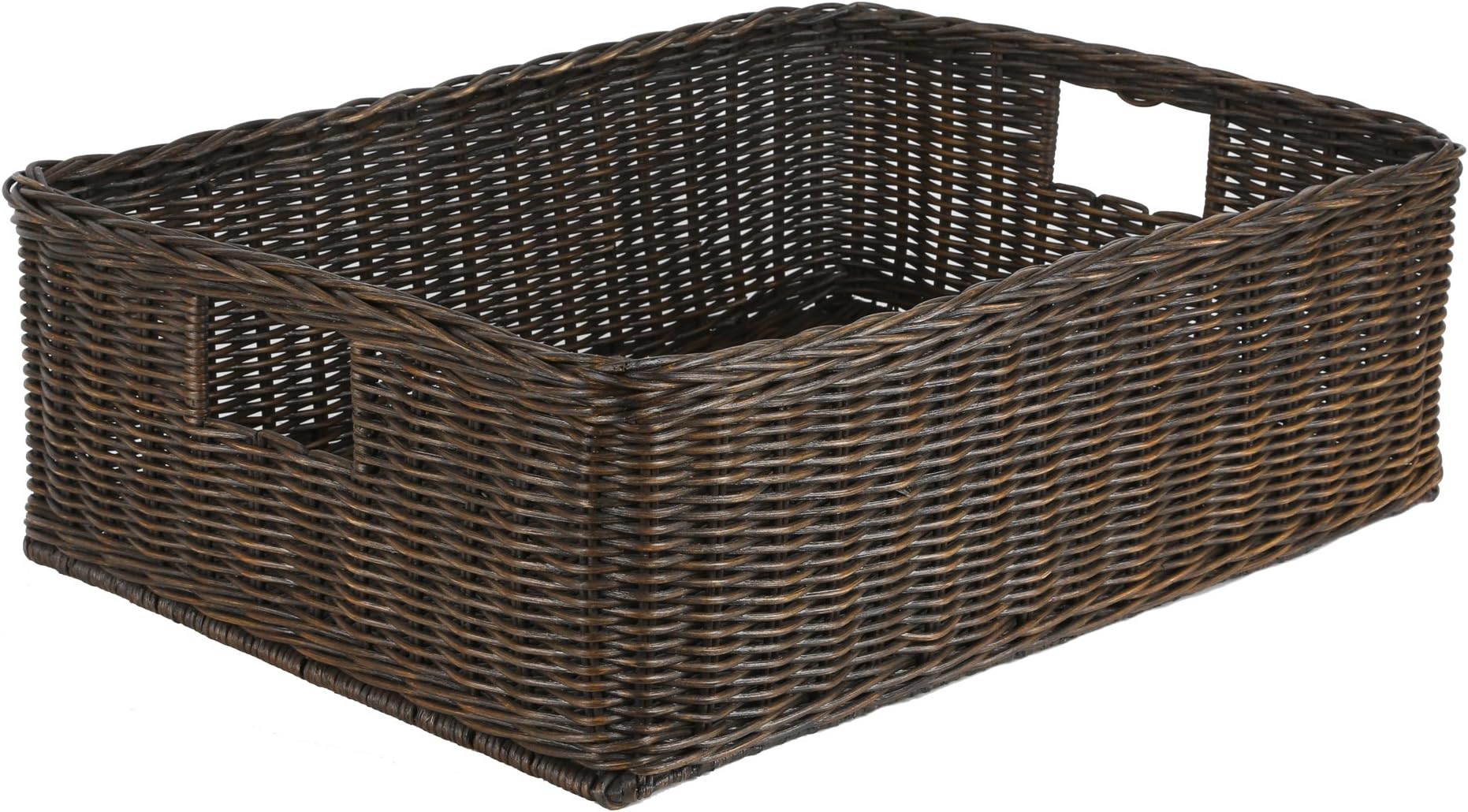 The Basket Lady Under The Bed/Basic Wicker Storage Basket, Extra Large, 25 in L x 19.5 in W x 8 in H, Antique Walnut Brown
