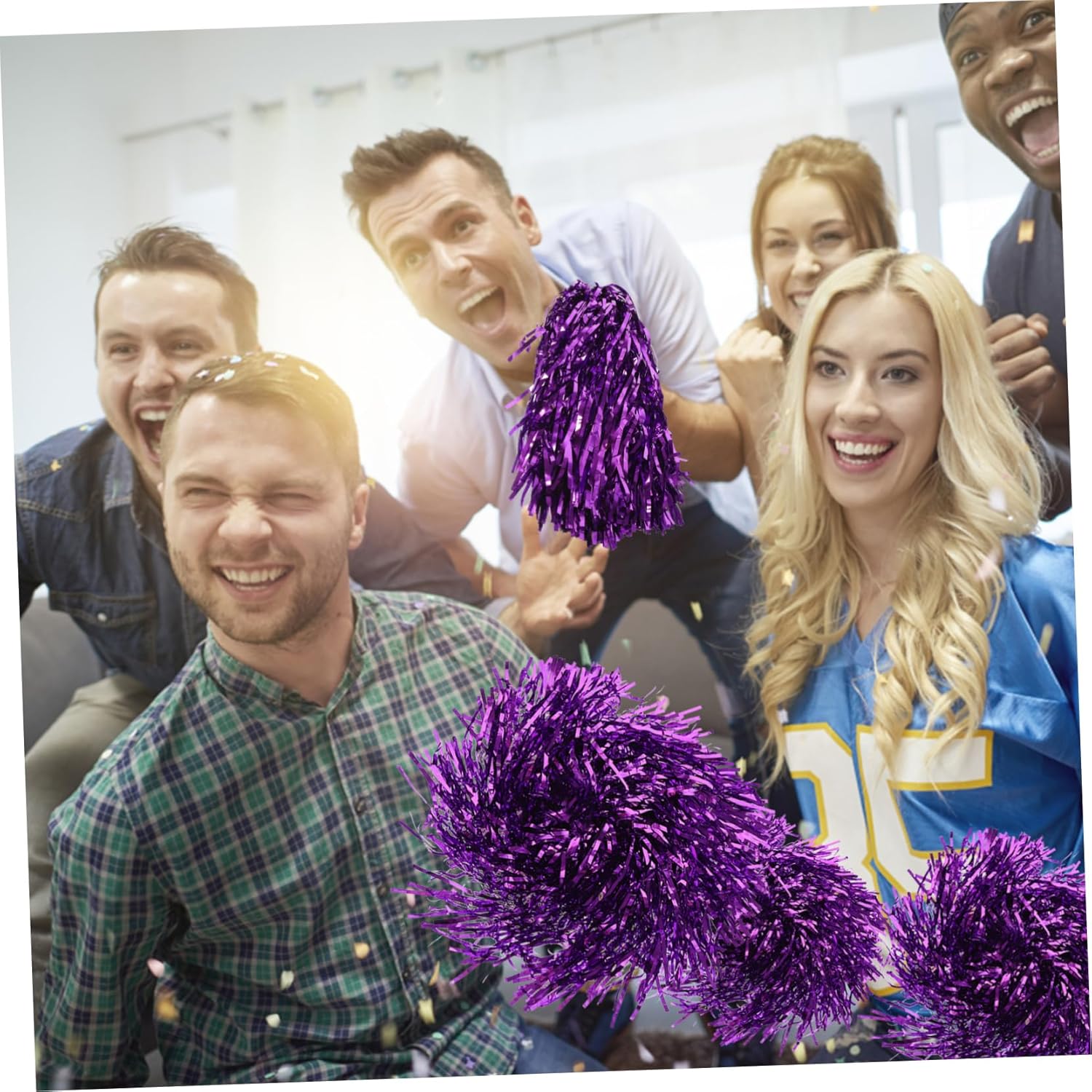Abaodam 16pcs Cheerleading Pom Poms Handle Metallic Foil Cheering Pompoms for Cheerleaders Dance Teams and Party Accessories for Sports Events and Celebrations