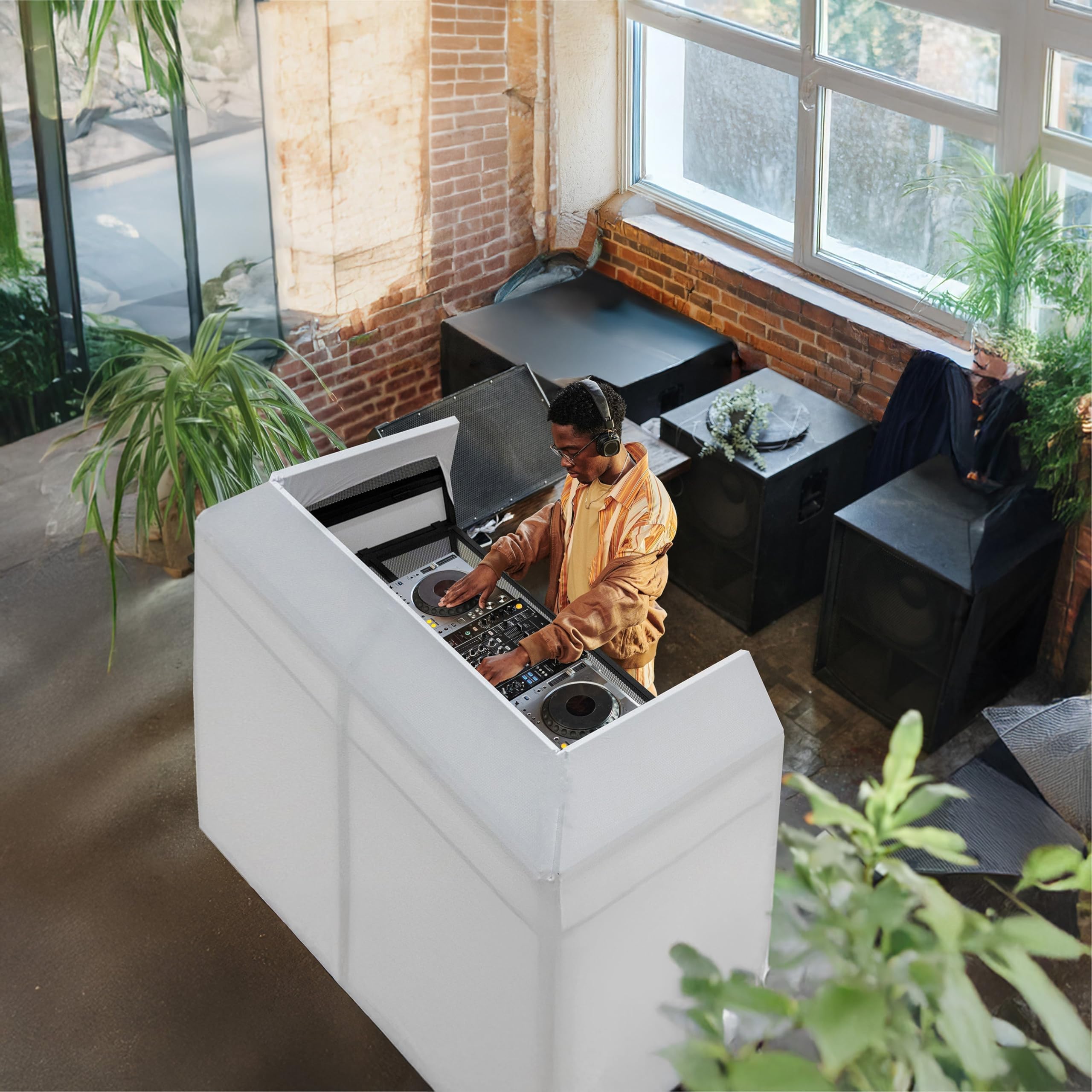 Pieghevole Booth DJ Professionale Struttura Metallica Ripiano Mixer Ampio Coperture Intercambiabili Bianco Nero Ganci Sicurezza Pannelli Mesh Borsa Trasporto