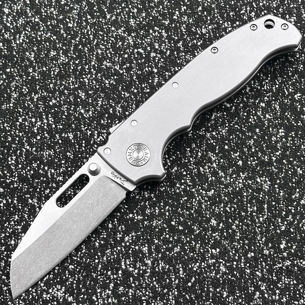 DEMKO Cold Steel Large Shark AD20 Titanium/Carbon Fiber Handle Bearing Outdoor Folding Knife Camping Survival Sharp Tactical Anti-Body EDC Tool Knife (Plain Shark Feet Blade)
