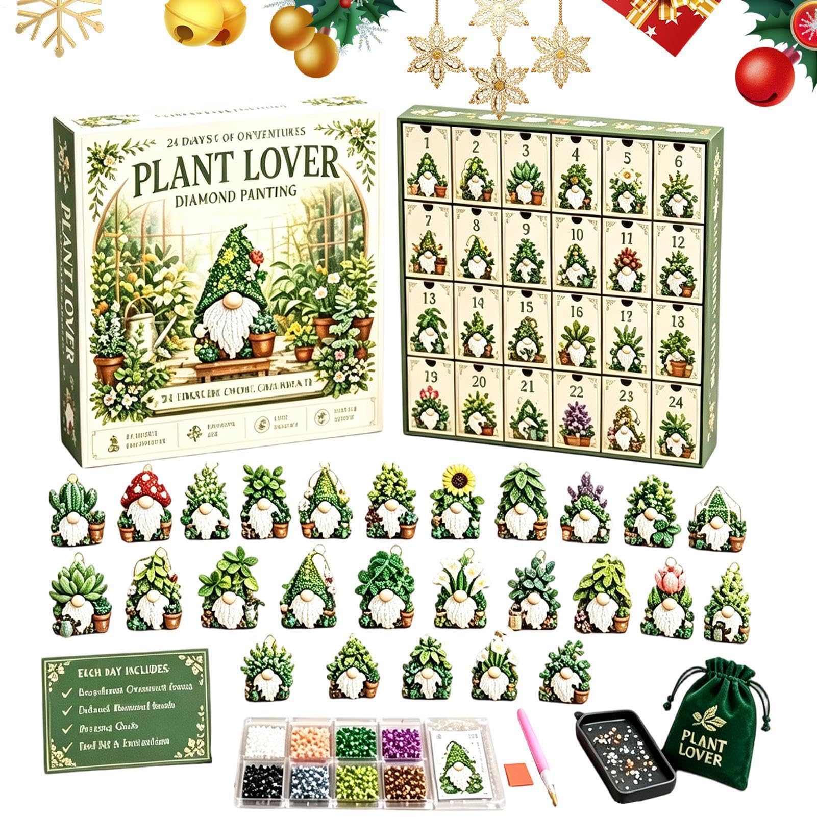 Weihnachts-Countdown 24 Tage Wichtel Ornament Strassstein Malerei Set | Weihnachtskalender-Countdown für Studentenwohnheim, Büro, Wohnung, Zimmer, Zuhause und für die Weihnachtsfeier