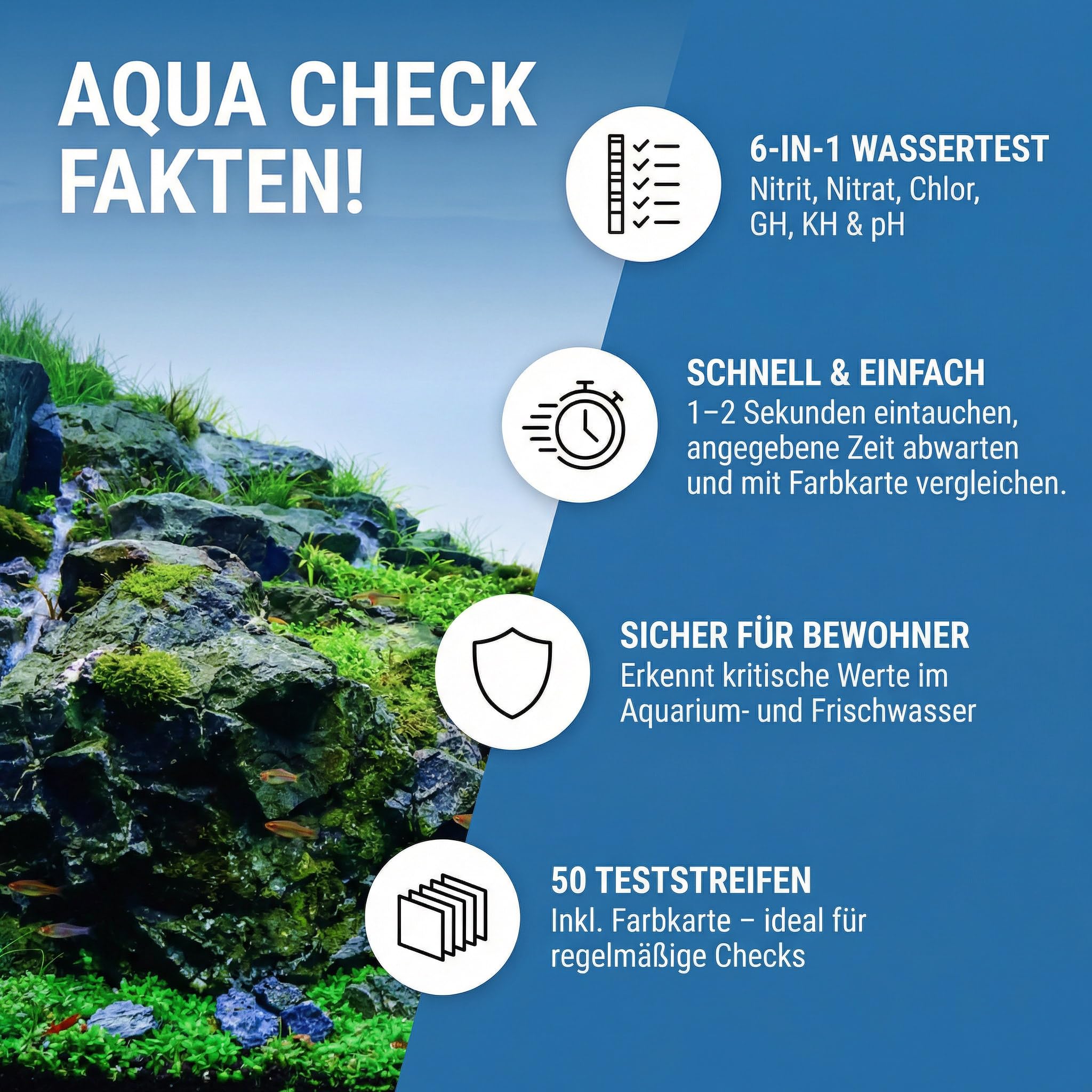 NatureHolic Paski testowe do akwarium 6 w 1 – szybki test azotynów, azotanów, chloru, pH, całkowitej twardości i twardości węglanowej – do akwarium, basenu z krewetkami i świeżej wody
