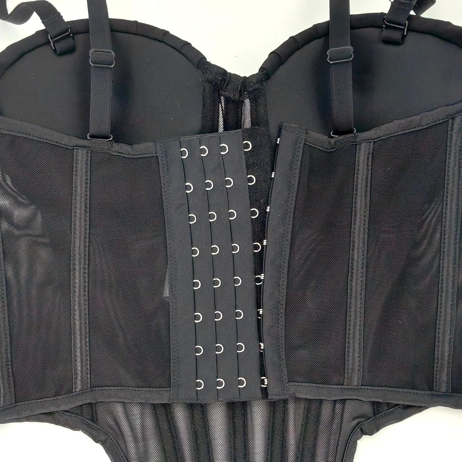 ELLACCI Women's Sheer Mesh Corset Top with Pleated Cups for Party Daily Wear Bustier Black - Image 6