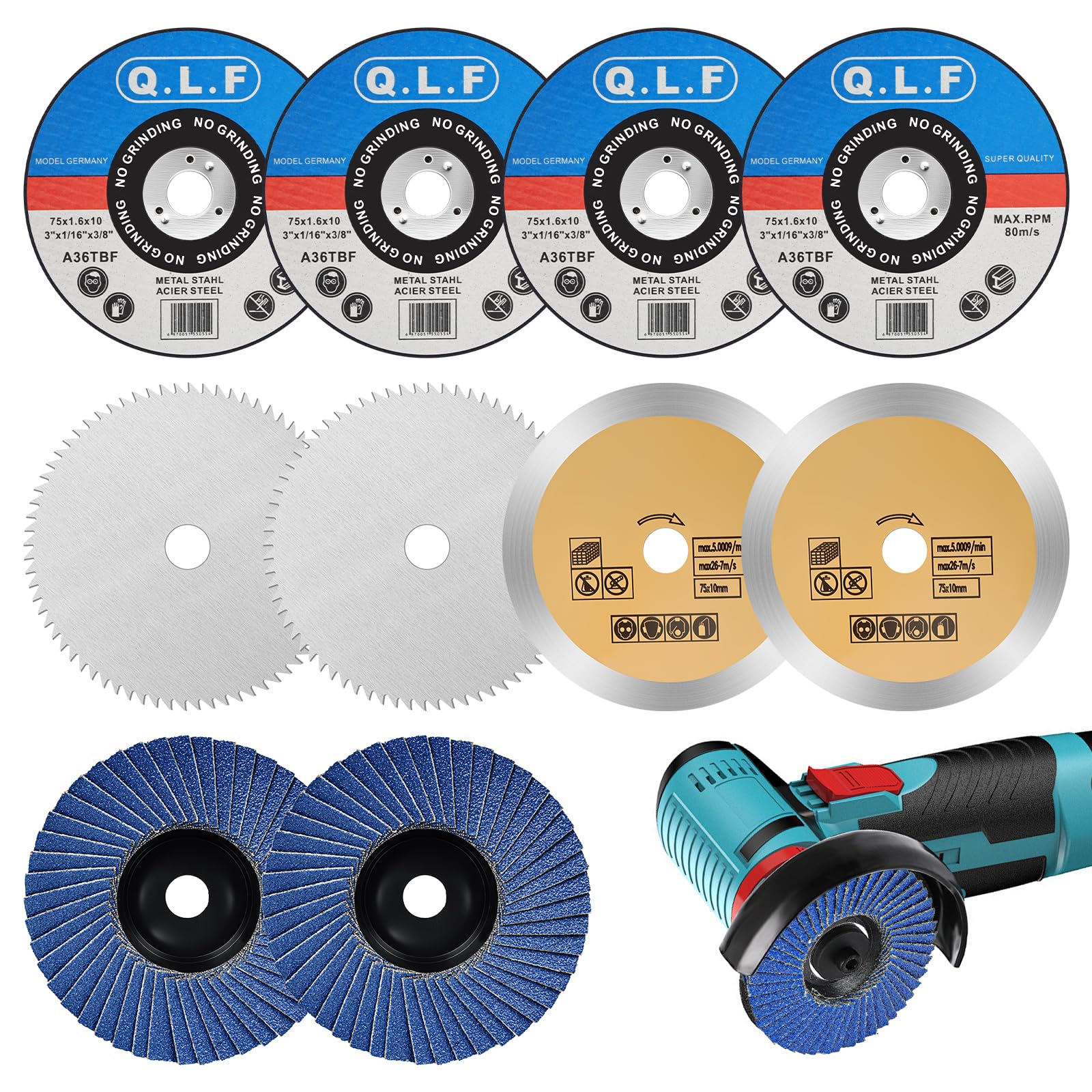 76mm Angle Grinder Wheel Set, Set of 10 Professional Universal Cutting Discs, Efficient and Precise Cutting, Versatile Set for Cutting Wood, Tile, Metal Polishing
