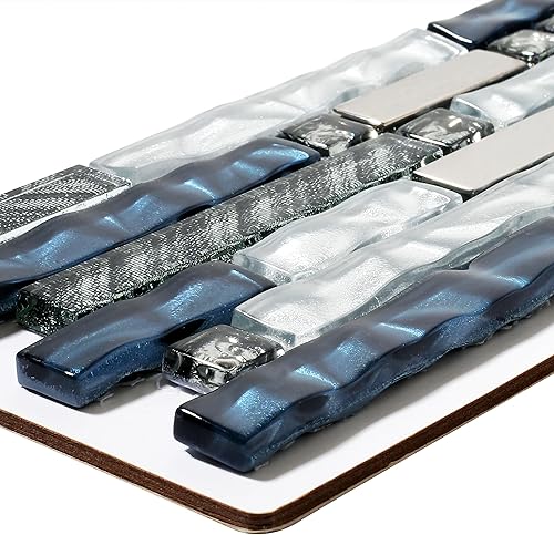 Miniatura 5 de Elephantile Azulejos de pared lineales de vidrio, azulejos de mosaico blanco y verde azulado para cocina, baño, protector contra salpicaduras juego