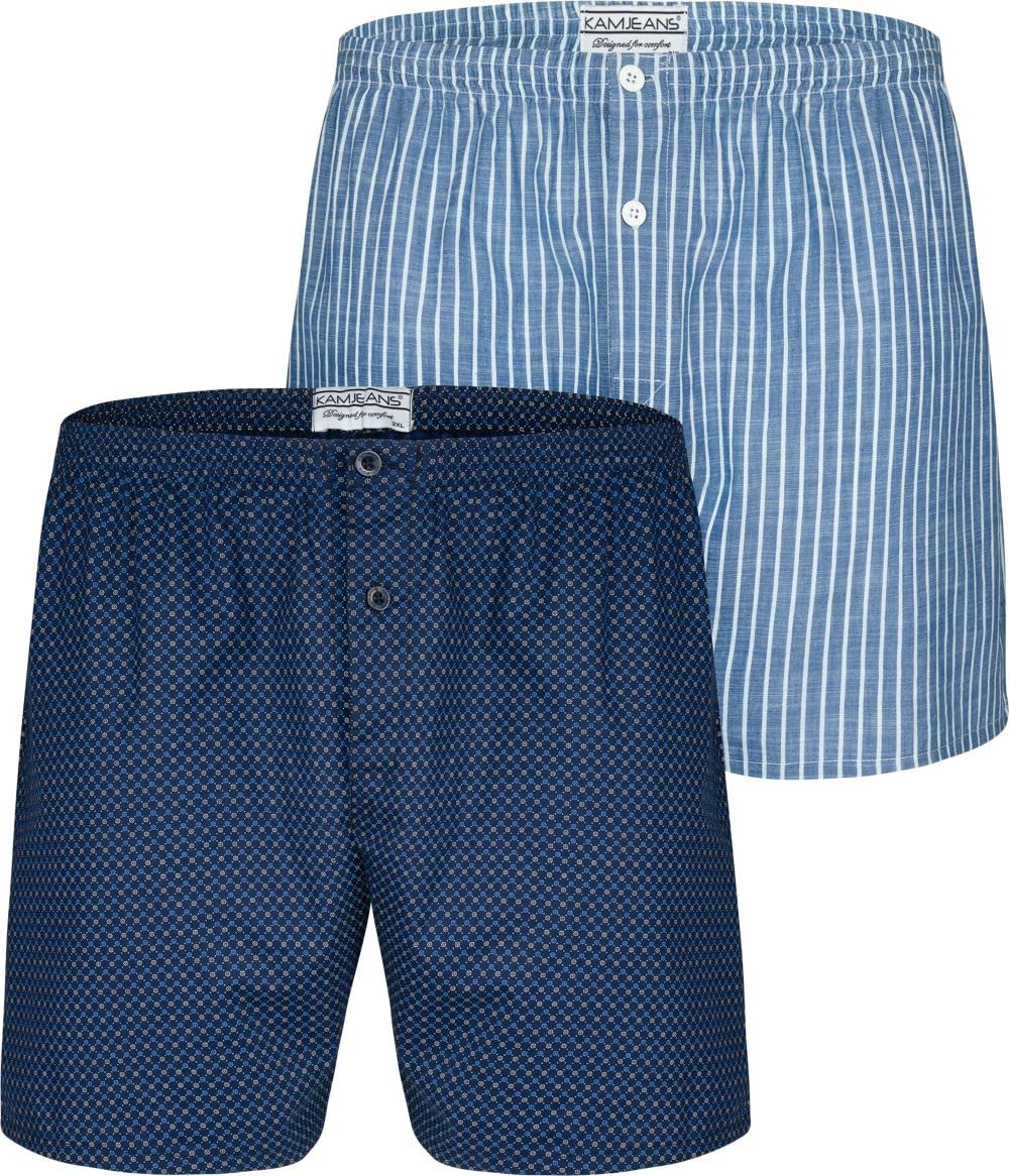 KAM Mens Twin Pack Loose Fit Patterened Boxers - Blue - 8XL