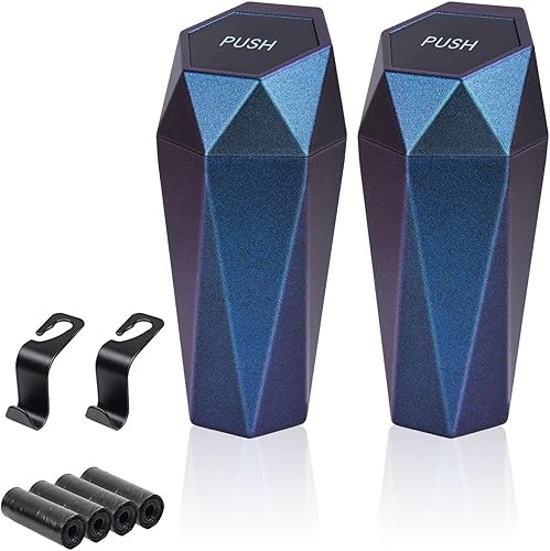 Miniatura 13 de Basurero para automóvil, cubo de basura con tapa, accesorios de automóvil para interior de mujer, cubo de basura para automóvil con 2 ganchos de ABS