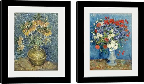 Wieco Art Jarrón con acianos y amapolas y fritillaries imperiales en un jarrón de cobre de Vincent Van Gogh Reproducción de pinturas al óleo con