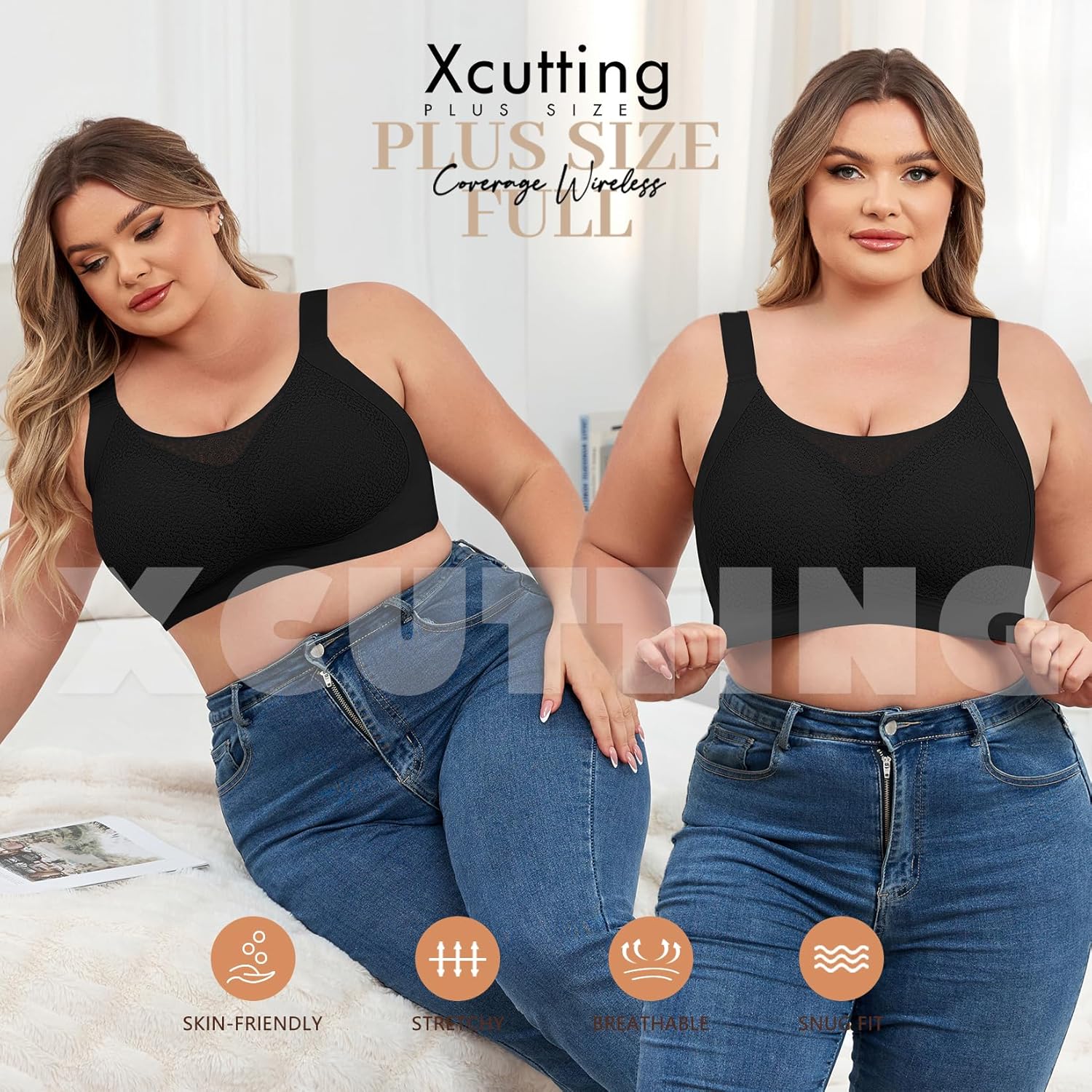 Lace Women's Seamless No Underwire Bra Soft Wireless Comfort Bralettes Full Coverage Bralette Everyday T-Shirt Bra - Image 7