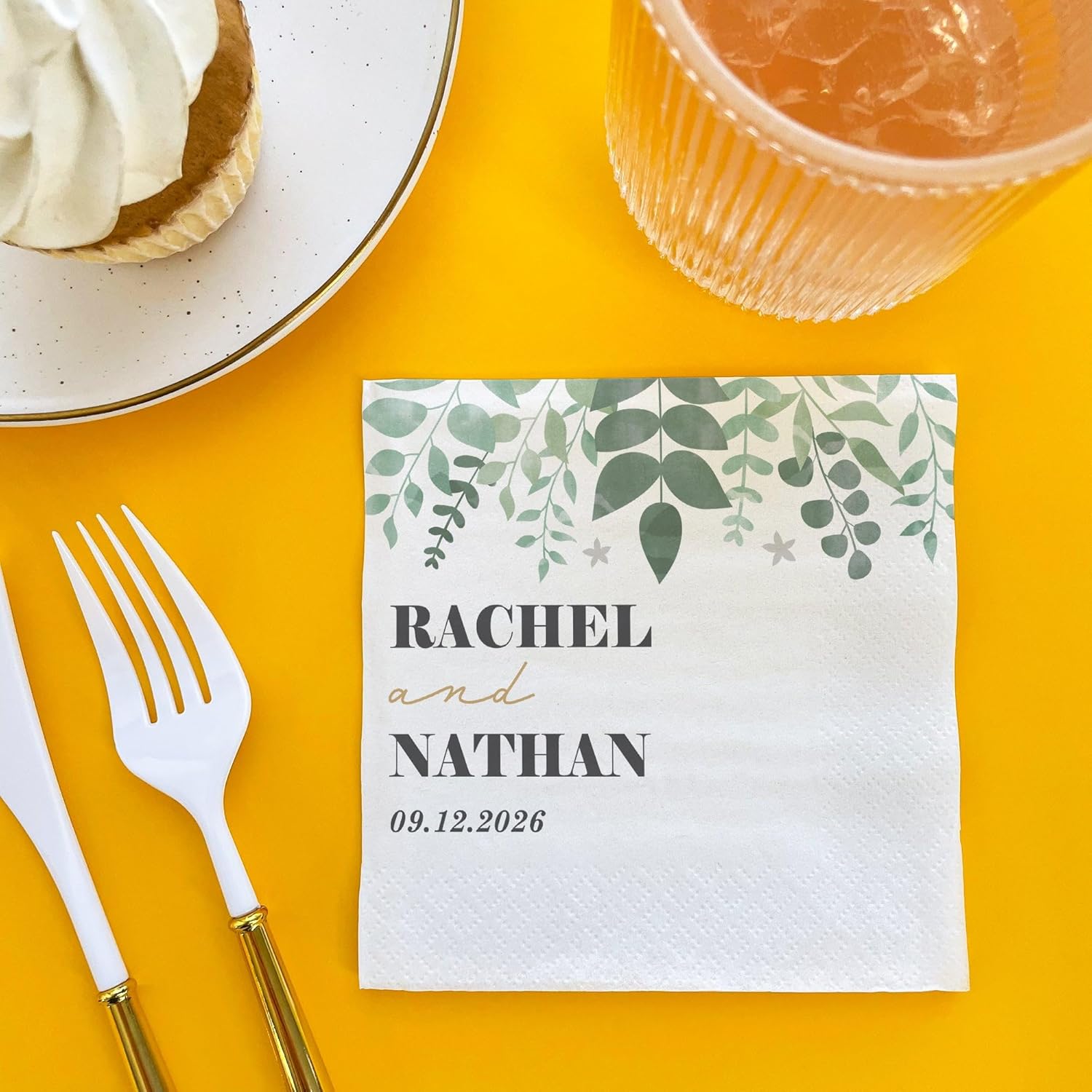 Big Dot of Happiness Personalized Boho Botanical Bride Party Napkins, Custom Greenery Wedding or Bridal Shower Decor, White 3-Ply Paper Beverage Napkins - 150 Count