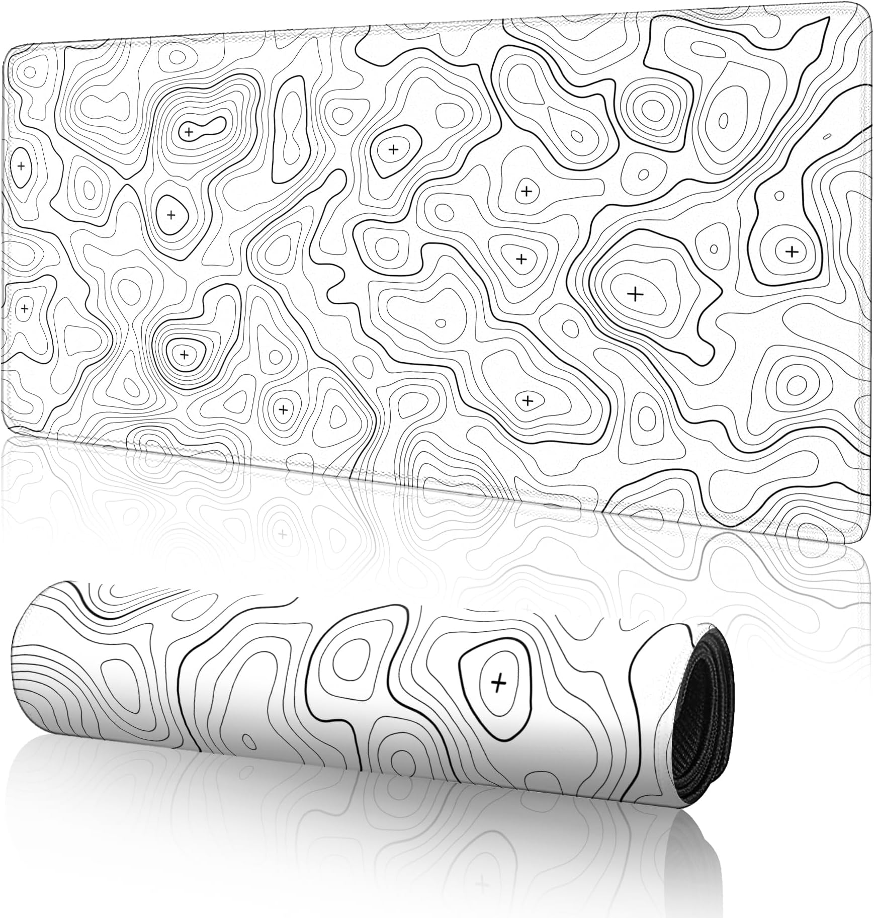 Topographic Gaming Mouse Pad Large Desk Mat,White XL Mouse Pad Gaming Desk Pad,31.5 x 11.8 Keyboard Pad Minimalist Mouse Pads for Desk,Extended Mouse Mat Mousepad with Non-Slip Base and Stitched Edge