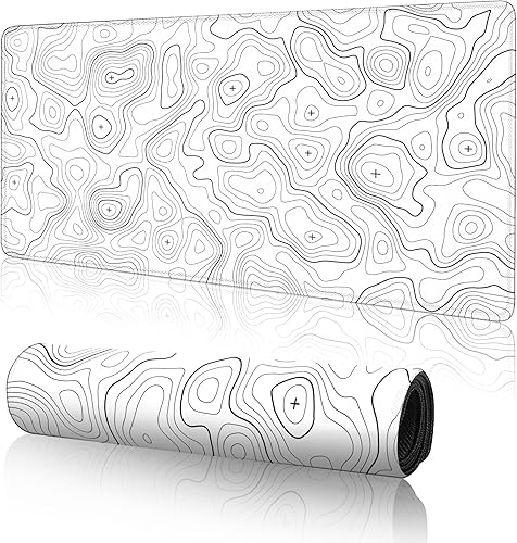 Topographic - Alfombrilla de mouse grande para juegos, alfombrilla de mouse blanca para juegos, alfombrilla de escritorio de 31.5 x 11.8 pulgadas, disponible en Yaxa Guatemala