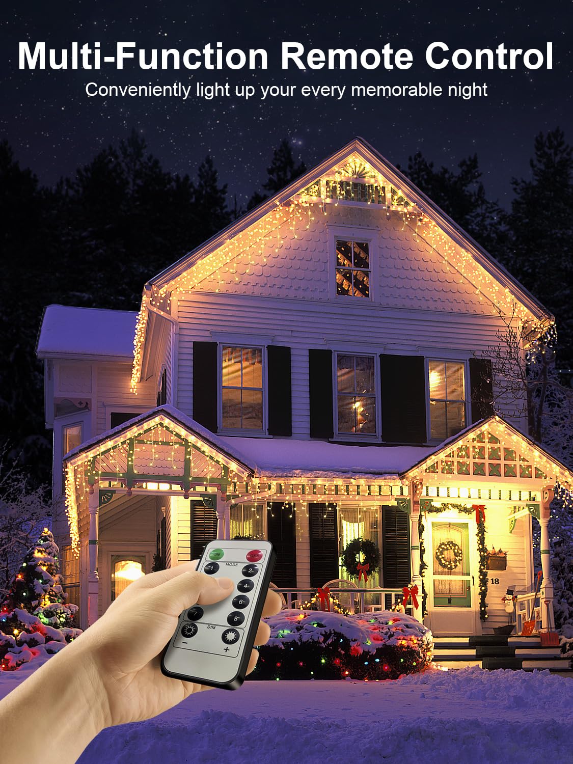 ARKOCHIC 10M Luci Natale Esterno Cascata, 400 LED Tenda Luminosa Bianco Caldo, Luci Natalizie da Esterno con Telecomando, 8 Modalità, Luci Decorazione Natale per Feste, Finestra, Balcone