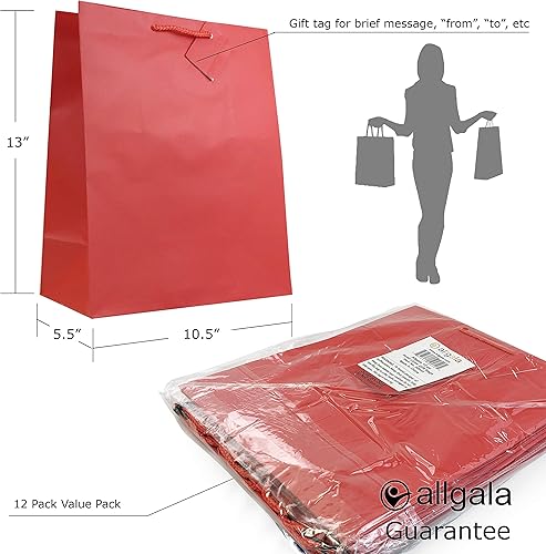 Miniatura 4 de allgala Paquete de 12 bolsas de regalo de papel de color sólido de alta calidad (13 pulgadas LG-Verde-GP50072)