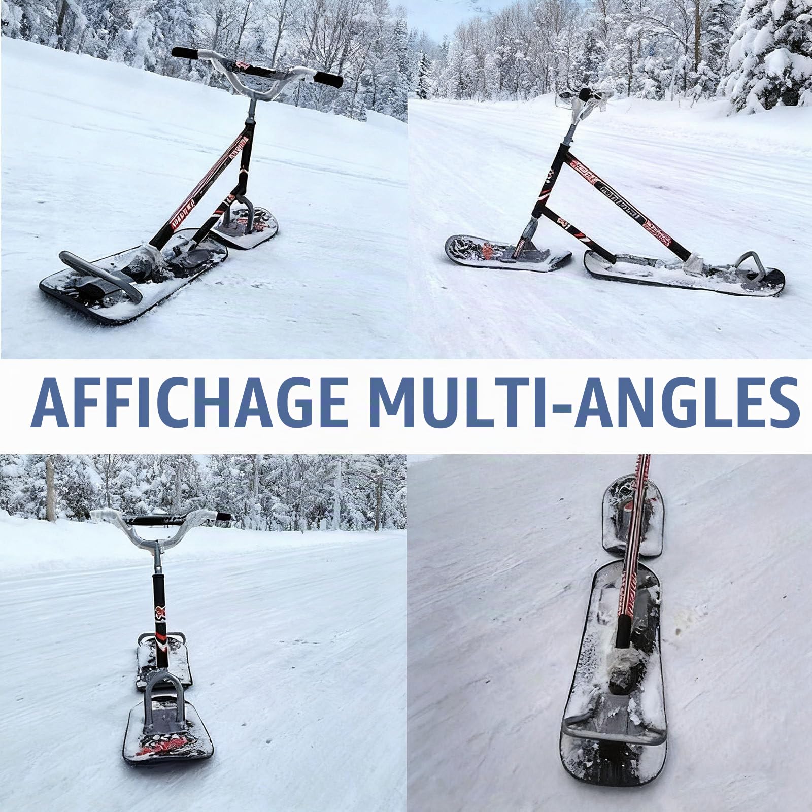 Trottinette des Neiges pour Adultes & Adolescents | Ski Arrière Rotatif 360° | Cadre en Aluminium Renforcé | Luge Tout-Terrain pour Le Hors-Piste, Les Pentes Damées & L'Aventure Neigeuse Black