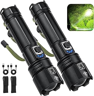 Led Brightest Flashlights High Lumens Rechargeable, 250000 Lumens Super Bright Flashlight High Powered Flashlights, Waterproof Flash Light with Cases for Emergency Camping (2PCS)