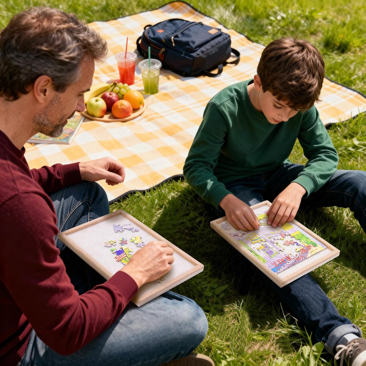 Portable Puzzle Board 4-Pack, Small Jigsaw Puzzle Board for Mini Puzzles, 11.8" x 7.8" Lightweight Felt Puzzle Board for Travel, Outdoor Activities, Parties